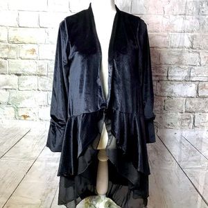 Zaful Black Velvet Open Front Jacket Sz Sm Layers